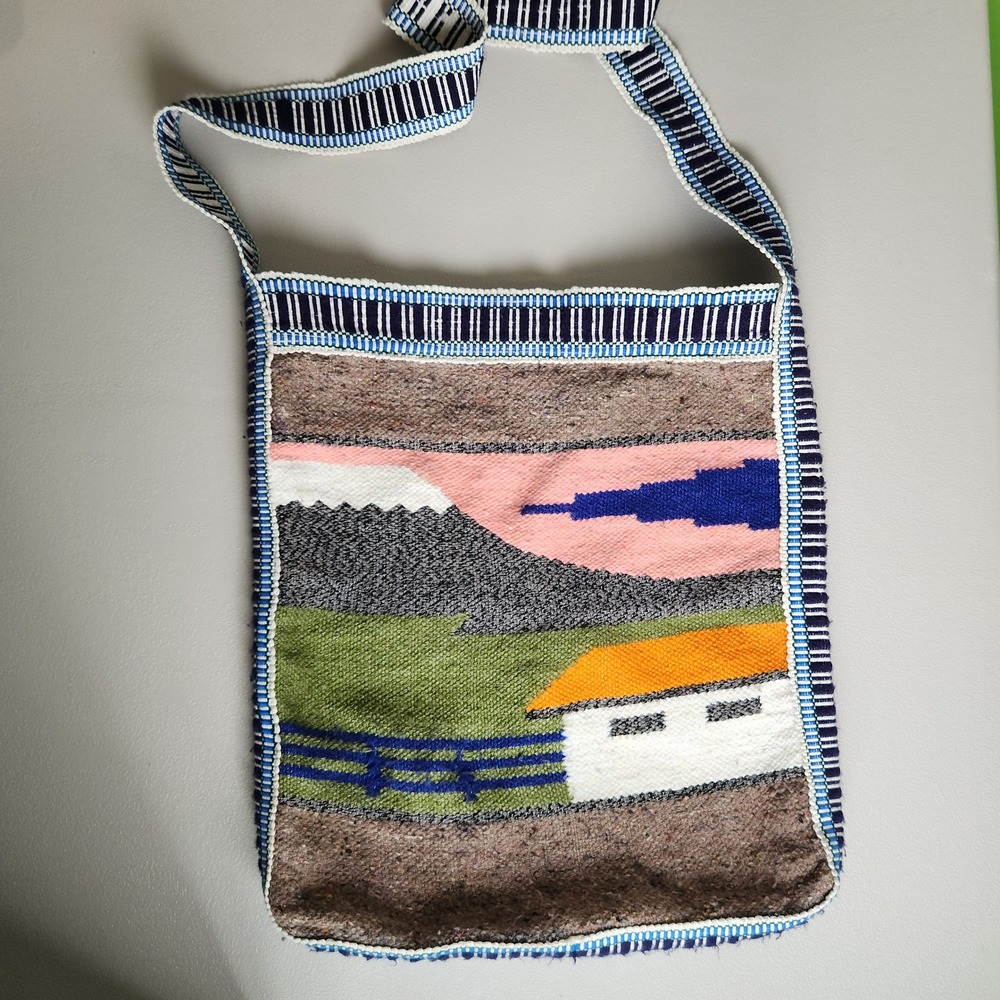 Vintage Ecuadorian Wool‎ Crossbody Tote Handwoven Textile Art Bohemian